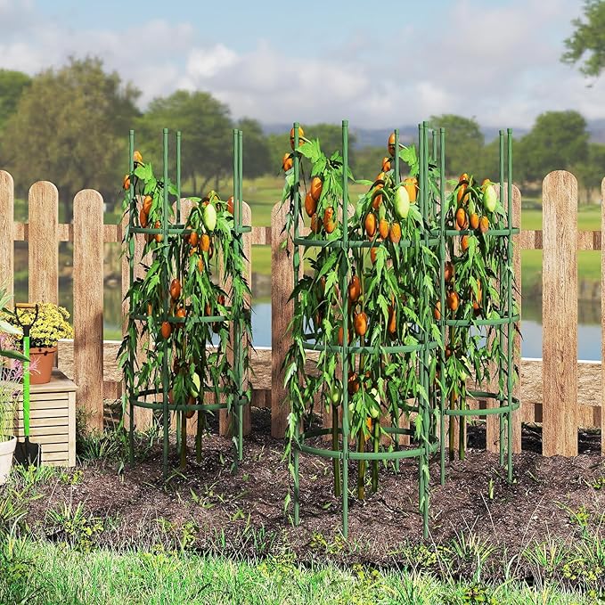 Happygrill 3 Pack Plant Cages and Supports 60 inch Tall Adjustable Tomato Cage w/Clips &amp Ties Heavy-Duty Garden Trellis for Climbing Plants Vines Flowers Vegetables Potted Plants Indoor Outd