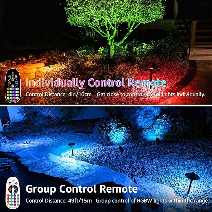 SUNVIE RGBW Landscape Lighting Kit 12V Low Voltage Landscape Lighting with Connectors Color Changing Low Voltage Pathway Lights Wired with Spotlights Waterproof for Holiday Patio Garden Yard12 Pack