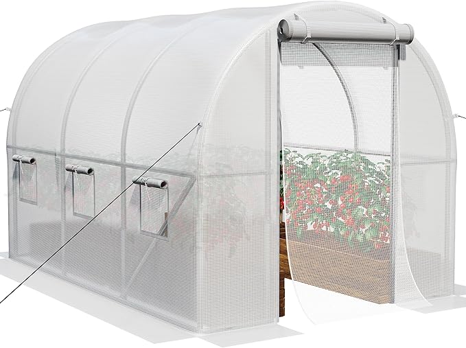 YITAHOME 10x6.5x6.5ft Greenhouses Large Walk-in Green House Heavy Duty Tunnel Green Houses Outdoor Portable Plant Gardening Upgraded Galvanized Steel Frame Zipper Doors 5 Crossbars Garden White