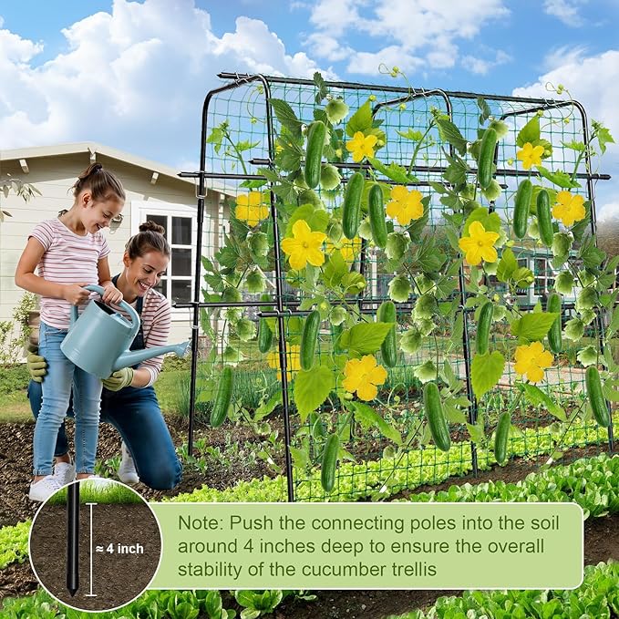 Cucumber Trellis for Raised Bed 63 Inch A-Frame Garden Trellis for Climbing Plants Outdoor Vine Trellis with Net Plant Support for Tomato Vegetables Flower (63 L×15.8 W×63 H-Large)