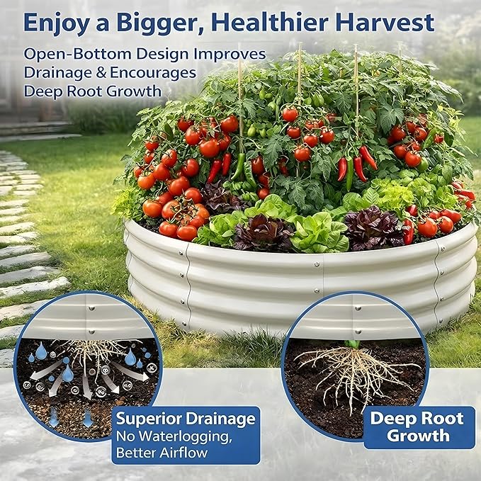 Premium Round Raised Garden Bed 4FT Large Thickened Galvanized Metal Planter Box 0.7mm Reinforced Rust-Resistant Easy DIY Assembly Above Ground Gardening Bed for Vegetables Flowers &amp Herbs