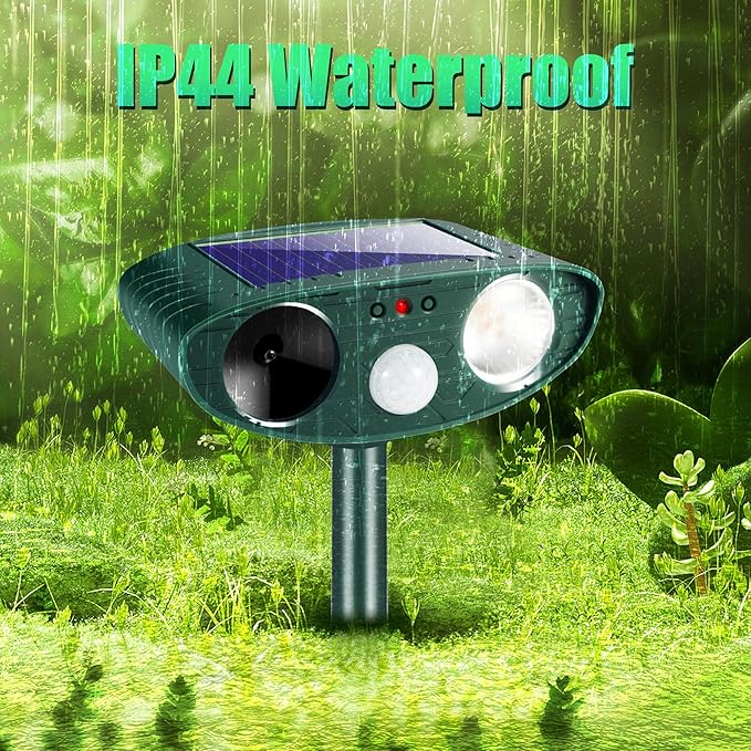 4 Pack Solar Ultrasonic Animal Repeller Outdoor Cat Deer Repellent Devices with Strobe LightAnimal Deterrent Devices for Squirrel Rabbit Raccoon Dog Skunk Repellent for Yard Garden Farm