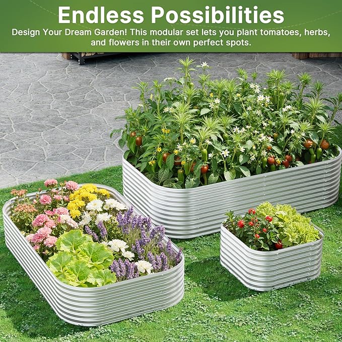 4 PCS Galvanized Raised Garden Bed Outdoor Metal Garden Bed for Vegetables Above Ground Garden Box for Flower Steel Raised Beds for Gardening - 2FT