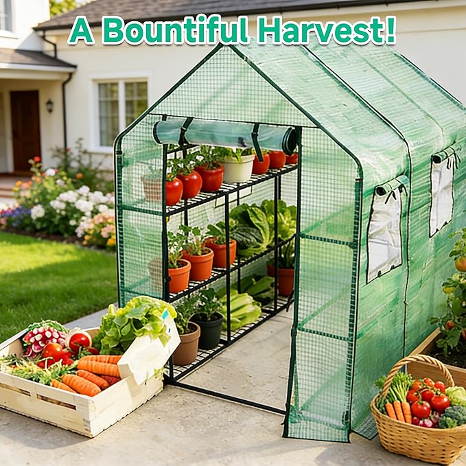 SUNGIFT Greenhouse for Outdoors 56 x 85 x 77 Inch Walk-in Outdoor Greenhouses Portable Green House 3 Tiers 20 Shelves for Garden Patio Backyard Green