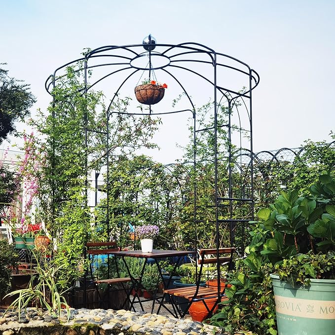 Garden Trellis Metal Garden Arch Iron Garden Arbors Gazebo Dia81.3'' x 114.2'' High Birdcage Shape Pergola Pavilion Outdoor Trellis for Wedding Ceremony Outdoor