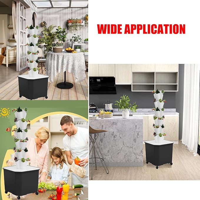 6/8/10/12 Layers Garden Hydroponic Growing Sys-tem Vertical Tower with Pump and Movable Water Tank - Vegetable Plant Tower Present for Gardening LoverWhite-6LAYERS