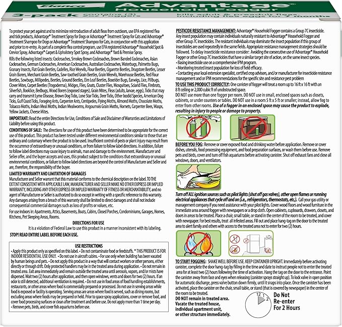Advantage Household Fogger | Kills Fleas &amp Ticks | Flea Fogger for Home | 2 oz. Canisters (Pack of 3)