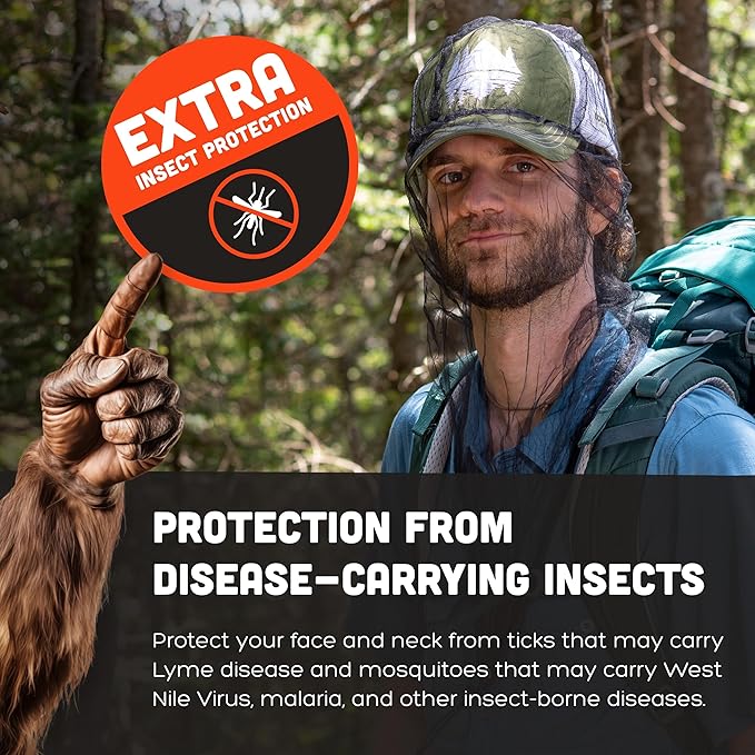 Ben's InvisiNet Xtra with Insect Shield - Comfortable Bug-Repelling Net with Permethrin &amp Drop Neck Design - High-Visibility Head Net with Pull String Sack