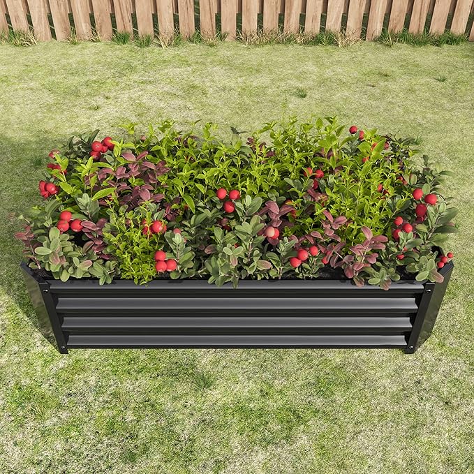 4x2x1ft Galvanized Raised Garden Bed Metal Raised Bed Garden Kit Vegetable Boxes-Rectangle Flower Box Outdoor Garden Large Planter Raised Beds for Planting Fruit Herb Black
