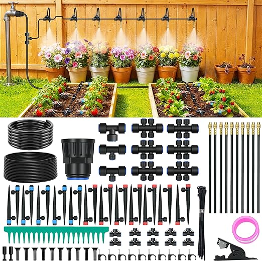 230FT Drip Irrigation Kit with Push-Fit Connectors DIY Automatic Garden Watering System 2026 New Upgraded Water-Saving Design with 3 Adjustable Nozzles for Yard Greenhouse Lawn &amp Potted Plants