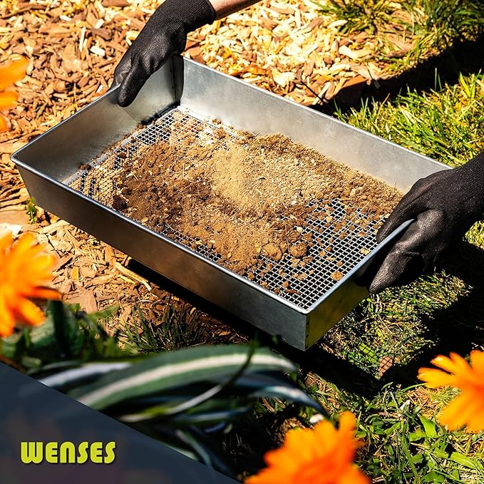 Soil Sifter Wide Size (17.5 x 11.5 inches) with 1/8-inch Mesh Garden Sieve for Dirt Sand Rocks and Compost