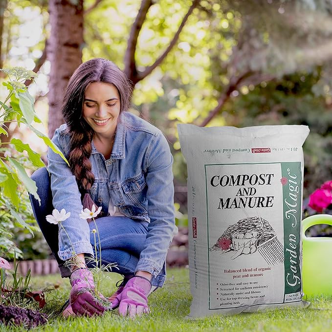 Michigan Peat 2-Pack Compost and Manure Blend Garden Magic Mix w/Odor-Free Blend 40 Lbs - Outdoor Lawn and Gardening Mixture with Nutrients and Minerals for Soil Potting and Planting