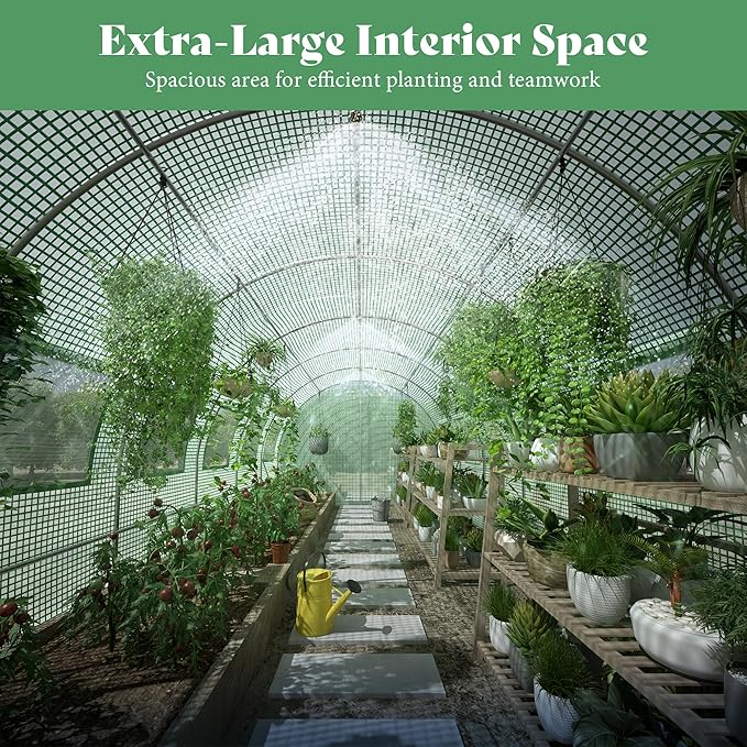 AMERLIFE 20×10 FT Tunnel Greenhouse with Built-in Sprinkler System Walk-in Greenhouse for Backyard Gardening Heavy Duty Galvanized Steel Frame &amp Waterproof PE Cover Green