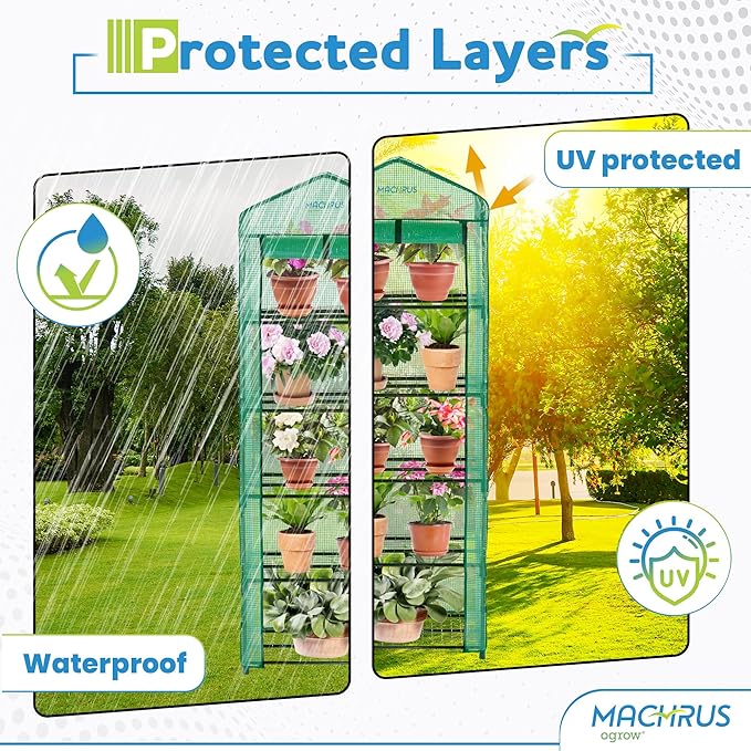 Machrus Ogrow Mini Portable Greenhouse with Cover and 5 Tier Shelves