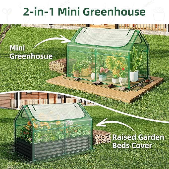 Superlele Mini Greenhouse for Outdoor 48x24x36In Portable Greenhouse with 2 Large Zipper Doors Reinforced Green PE Mesh Cover for Plant Protection and Winter Gardening Steady Steel Frame