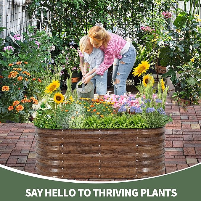 1MORE Galvanized Raised Garden Bed- Planter Garden Boxes Outdoor Raised Beds for Gardening 4x2x1.4ft Metal Garden Bed Kit for Vegetables Flower Planter Raised Bed with Protective Tape &amp Tools.G