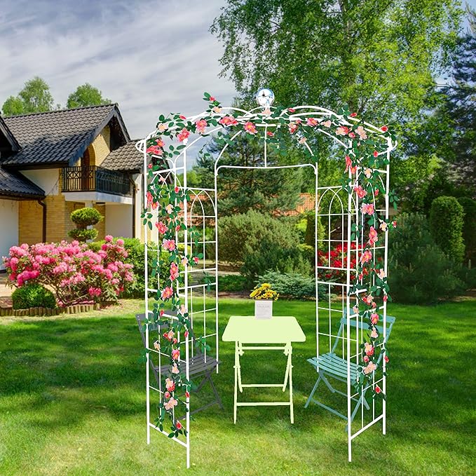 Garden Trellis Metal Garden Arch Iron Garden Arbors Gazebo Dia 81.3'' x 114.2'' High Birdcage Shape Pergola Pavilion Outdoor Trellis for Wedding Ceremony