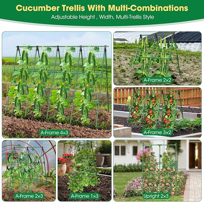71 x 51 Cucumber Trellis for Raised Bed A-Frame Garden Trellis for Climbing Plants Outdoor Rust-Proof Metal Support for Tomato Peas Beans Zucchini &amp Vines with Netting &amp Clips