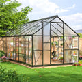 8x12 FT Greenhouse for Outdoors Quick Setup Polycarbonate Greenhouse with Roof Vent Aluminum Large Walk-in Green House for Outside Garden Backyard Black