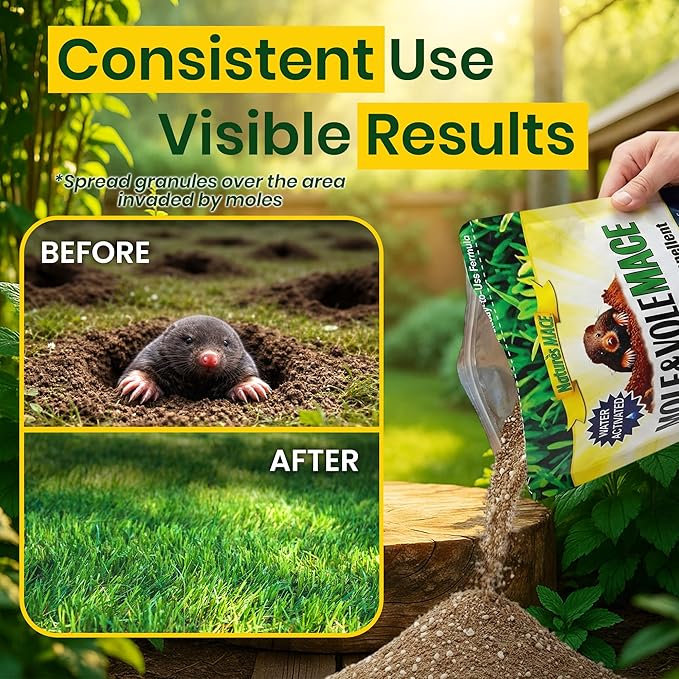 Nature's MACE Mole &amp Vole MACE – Yard &amp Garden Granules Castor Oil Formula Outdoor Use Plant &amp Pet Safe 160 Fl Oz (Pack of 1)