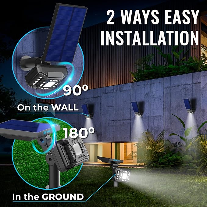 TBI 21 LEDs Solar Landscape Spotlights 200ft Lighting Distance - Waterproof Solar Powered Wall Lights - 2-in-1 Wireless Outdoor Landscaping Lights for Yard Garden Driveway Porch Walkway Pool (Gold)