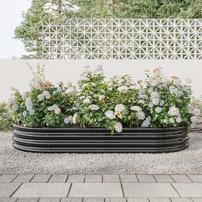 Oval 88.99x44.68x11.42 Galvanized Metal Raised Garden BedRaised Bed Garden plantersPlanter Boxes: 27 cu. ft Soil Anti-Rust Ideal for Outdoor Flower Beds &amp Gardening (Black)