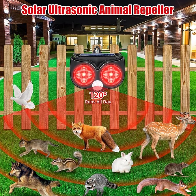 2026 Upgraded Predator Deterrent Lights 4-Pack Solar Nocturnal Animal Repeller Outdoor for Chicken Coop &amp Garden Red &amp Blue Flashing LED Predator Deterrent for Bear Bird Coyote Fox Racco