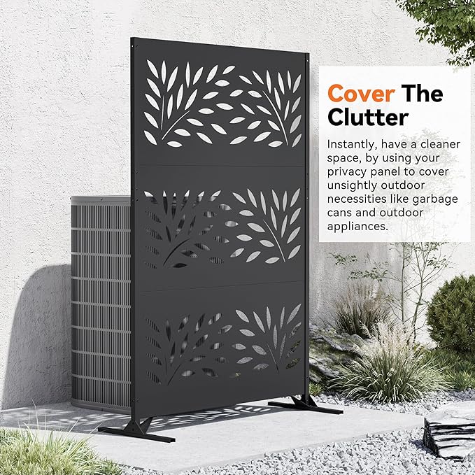 Modern Shade 4x6 FT Metal Privacy Screen with Artistic Modular Designs Decorative Patio Privacy Fence &amp Garden Divider Freestanding Outdoor Metal Fence Panel Weather-Resistant (Willow Drift)