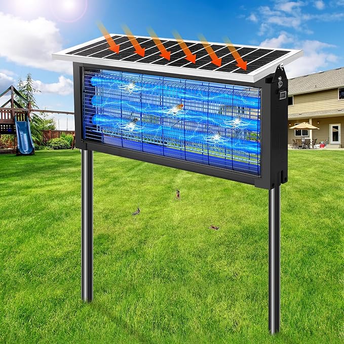 Solar Bug Zapper Outdoor - Mosquito Electric Fly Zapper 30W Waterproof - Cordless Solar Powered Bug Zapper for Patio Garden Backyard RV Camping Pond