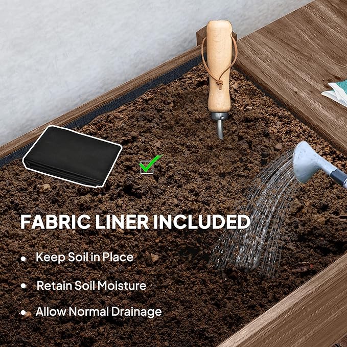 Carbonized Wood Raised Garden Bed Featuring Lockable Wheels Side Shelves Bottom Shelf Hole Drainage Carbonized Surface