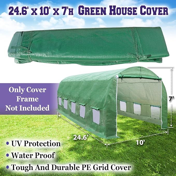 Strong Camel Greenhouse Replacement Covering for Outdoor Larger Hot Garden House  Support Arch Frame Climbing Plants/Flowers/Vegetables (24.6'X10' X 7' Cover)