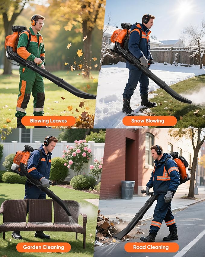 75.6CC Gas Backpack Leaf Blowers 847CFM Powerful Gas Blowers 236 MPH Low Vibration 2-Cycle Ergonomic Harness System for Garden