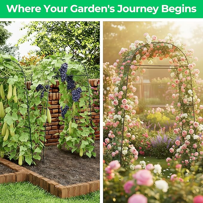 Garden Arch Trellis for Climbing Plants 82 Inch Tall Grape Trellies for OutdoorFlower Vegetable Tomato Cucumber Trellis with Clamp Netting Metal Vine Plants Support for Wedding Garden Decoration