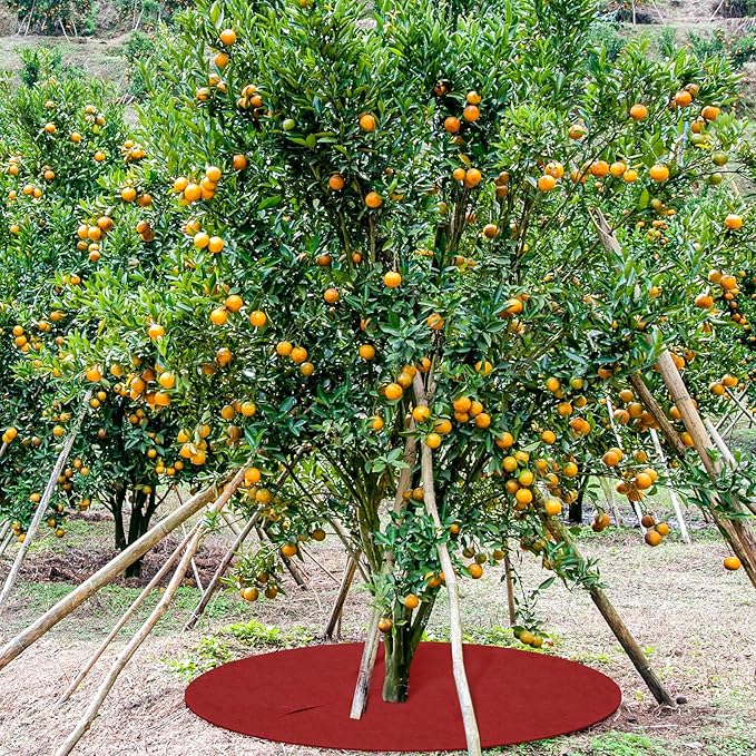 Shimeyao 16 Pcs 32. 2 Inch Non Woven Tree Mulch Ring Round Tree Weed Barrier Mat Reusable Landscape Protector Base Barrier Fabric for Weed Root Protection (Red)