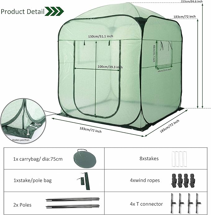 Porayhut Pop Up Greenhouse TentPortable X-Large Walk-in Flower House Indoor Outdoor Gardening Plant Sunshine Room with PE Mesh Cloth Cover for Protecting Plant from Cold Frost &amp Birds