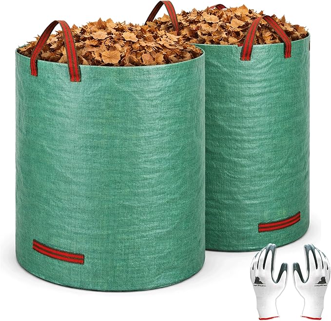Gardzen 2-Pack 132 Gallon Yard Waste Bags Reusable Heavy Duty Collapsible Garden Leaf Bags with Plastic Ring Stand-Up Yard Waste Bin for Leaves Lawn Debris &amp Grass Clippings