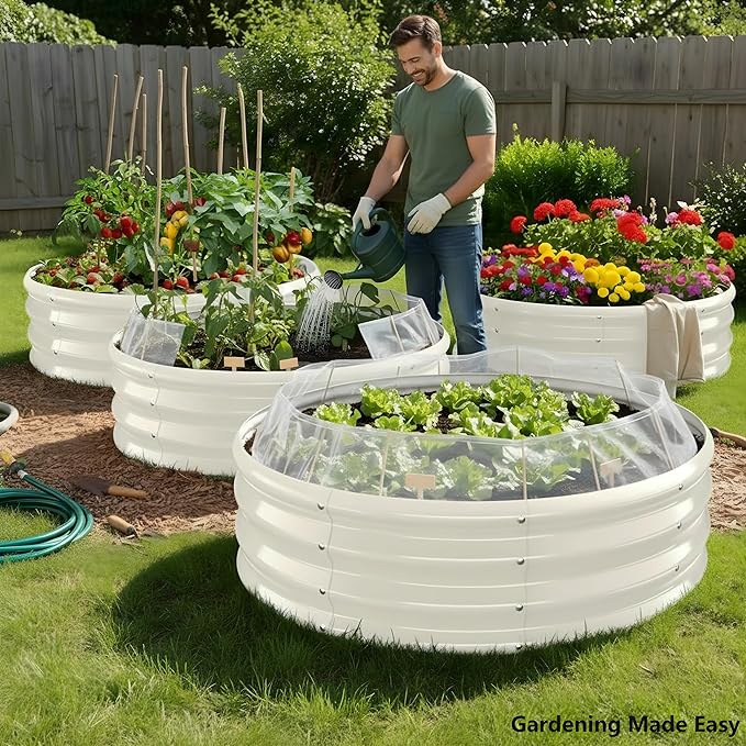 Premium Round Raised Garden Bed 4FT Large Thickened Galvanized Metal Planter Box 0.7mm Reinforced Rust-Resistant Easy DIY Assembly Above Ground Gardening Bed for Vegetables Flowers &amp Herbs