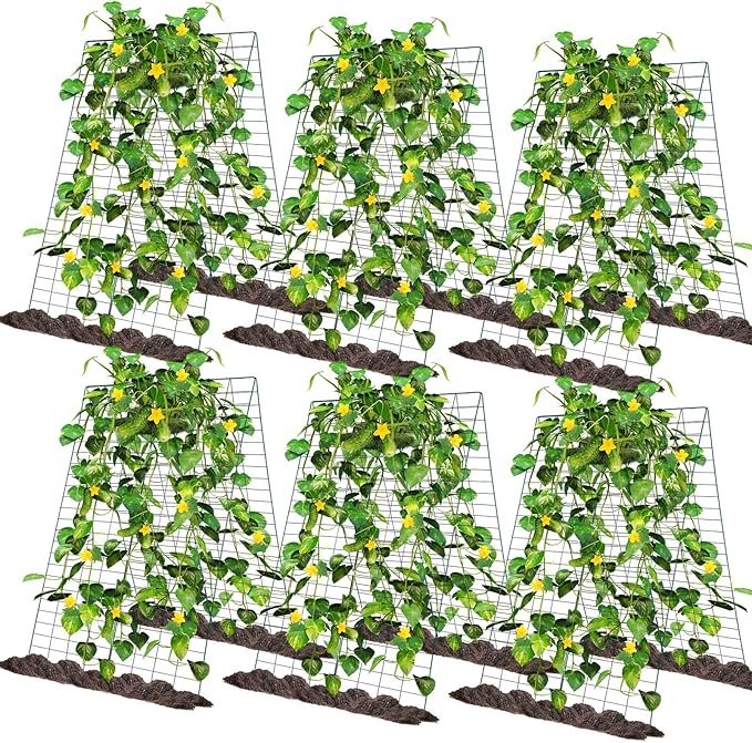 Wesiti 6 Packs Foldable Cucumber Trellis for Raised Bed 34W x 48H Adjustable a Frame Garden Trellis for Climbing Plants Outdoor Yard Metal Plant Support for Vegetables Tomato Pea Flower Vine Squash