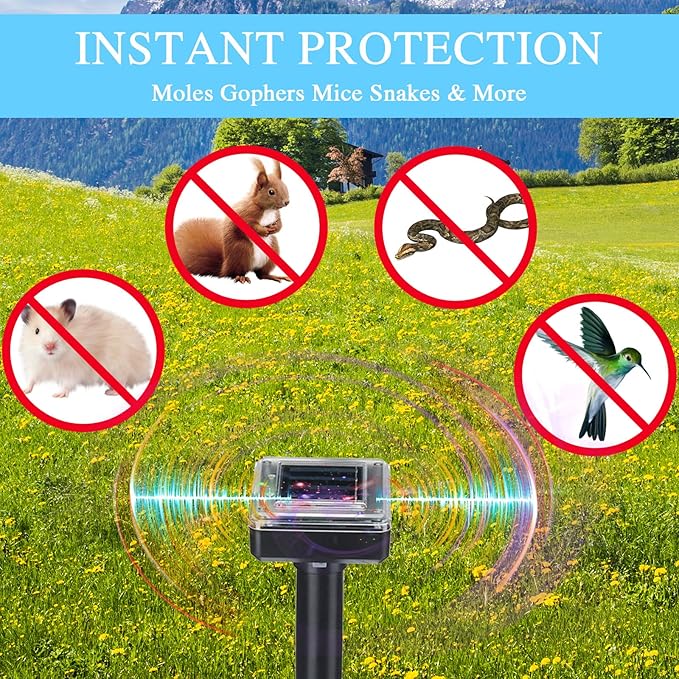 Solar Mole Repellent Ultrasonic Powered Outdoor Sound Wave Deterrent for Lawn Garden Snakes Moles Gophers Groundhogs Voles and Other Burrowing Mice(6 PiecesLarge)