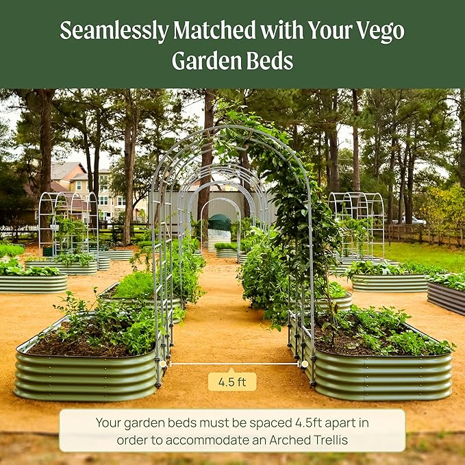 Vego Garden 1.5' Long Modular Arched Trellis System for All Classic Garden Bed for Climbing Plants Like Cucumber Beans Tomatoes &amp Vines (Garden Beds Not Included)