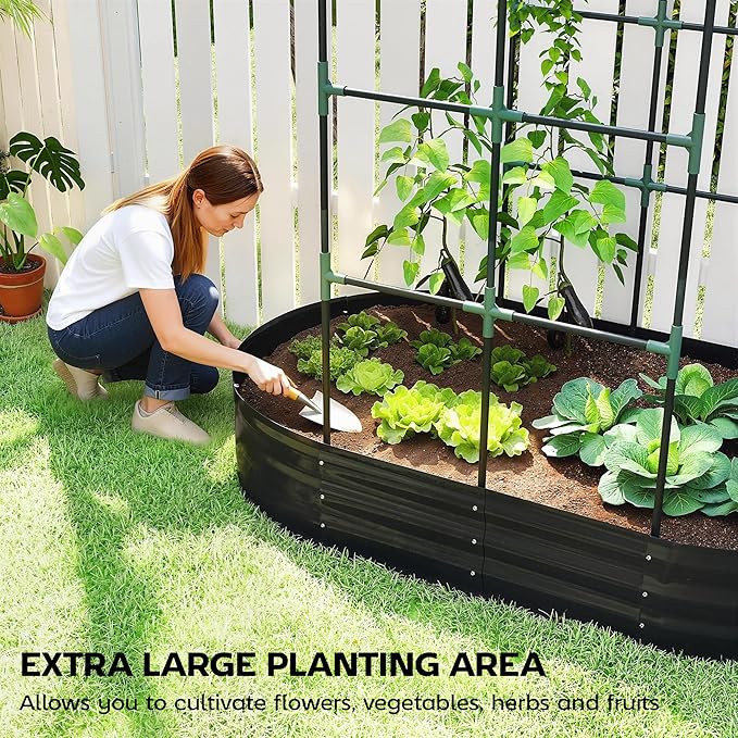 Outsunny Galvanised Raised Garden Bed with Arched Trellis 5 x 3 x 6ft Metal Outdoor Planter Box with Open Bottom Design Modular Raised Bed with Gloves for Vegetable Flower Easy Assembly Dark Gray