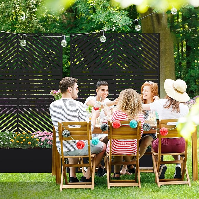 Casaphoria Metal Raised Garden Bed with Trellis and Wheels 72x47x16 Planter Box for Climbing Plants Vegetables &amp Vines Features Drainage Holes and Privacy Screen Black(Parallel&ampLouvered
