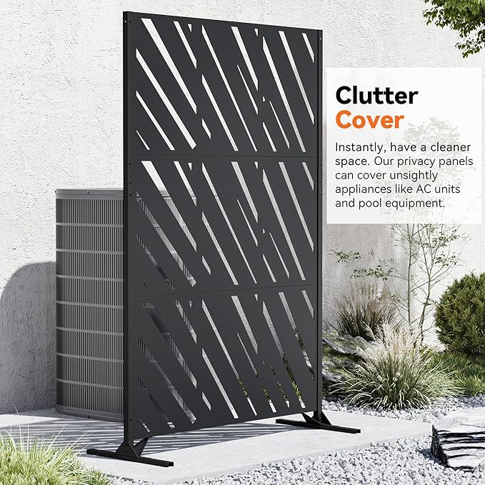 Modern Shade 4x6 FT Metal Privacy Screen with Artistic Modular Designs Decorative Patio Privacy Fence &amp Garden Divider Freestanding Outdoor Metal Fence Panel Weather-Resistant (Slant Linea)