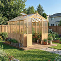 Restland 6x8 FT Wood Greenhouse for Outdoors Reinforced Frame Walk-in Greenhouses with Adjustable Roof Vents &amp Lockable Door Polycarbonate Green House for Outside