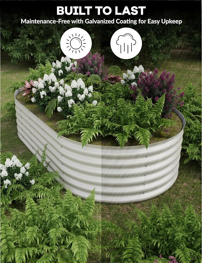 2Pcs 8x4x1.5ft Raised Garden BedGalvanized Raised Planter Boxes Outdoor with Easy Assembly Large Garden Bed for Vegetables Fruits FlowerRaised Garden BedBeige
