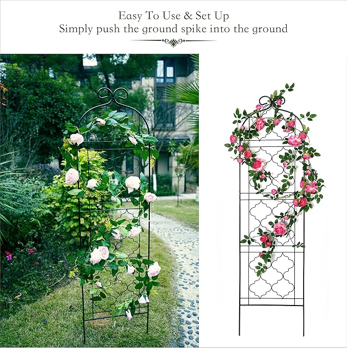 Garden Trellis for Vines and Climbing Plants Outdoor Iron Wire Lattices Grid Panels for Potted Climbing Pergola Cucumber Tomato Rose Vegetable Flower Plant Trellises (60 * 16 Inch Pack of 2 Black)