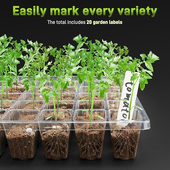 60-Cell Seed Starter Tray with Grow Light Seedling Starter Trays with 4.08 Humidity Dome Self-Watering Plant Germination TraysSeed Starter Kit for Seeds Growing (Black)