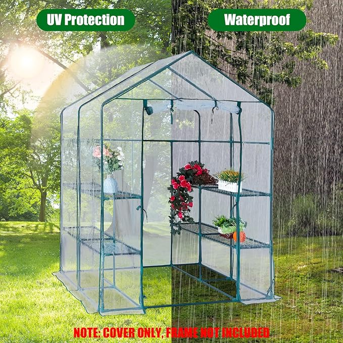 Greenhouse Replacement Cover with Roll-Up Zipper Door 56×56×76 inch PVC Transparent Greenhouse Cover Protect Outdoor Gardening Plants from Rain FrostWaterproof and UV Resistant(Frame Not Include)