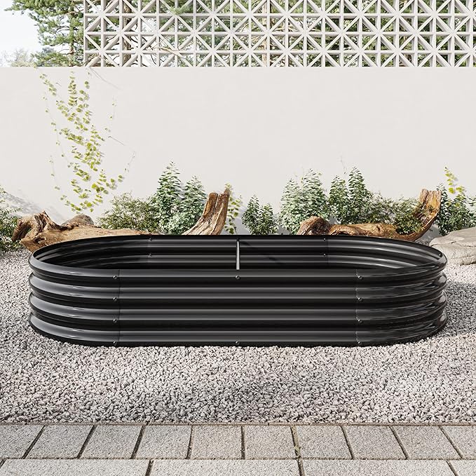 Generic Raised Garden Bed Outdoor Oval Large Metal Raised Planter Bed for for Plants Vegetables and Flowers Black