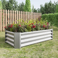 4x2x1 FT Metal Raised Garden Bed for Vegetables and Flowers Heavy-Duty Galvanized Steel Planter Box with Drainage Rust-Proof Outdoor Planting Bed for Backyard &amp Patio Silver